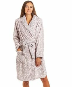 Camille Supersoft Shawl Collared Leopard Print Bathrobe For Female