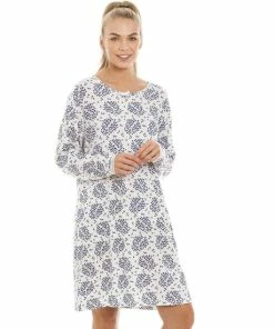 Camille Blue Floral And Leaf Lightweight White Nightdress For Female