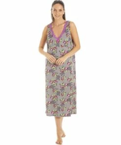 Camille Floral Print Spandex Knee Length Chemise For Female -Cheap Camille Store unnamed file 1289