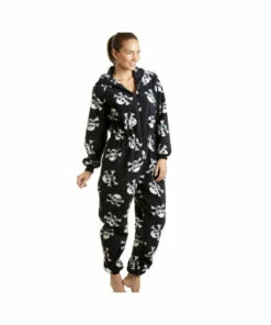 Camille Luxury All In One Skull Print Hooded Fleece Onesie For Female