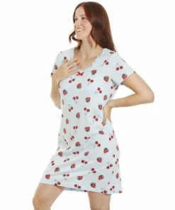 Camille Strawberry Print Cotton Summer Nightshirt For Female -Cheap Camille Store unnamed file 1458