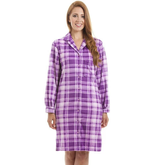 Camille Checkered Button Front Nightshirt For Female 3 Camille Checkered Button Front Nightshirt For Female