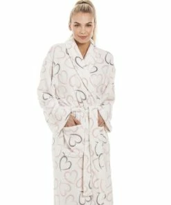 Camille Supersoft Fleece Shawl Collar Heart Print Bathrobe For Female -Cheap Camille Store unnamed file 1571
