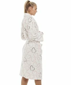 Camille Supersoft Fleece Shawl Collar Heart Print Bathrobe For Female -Cheap Camille Store unnamed file 1573