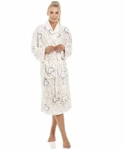 Camille Supersoft Fleece Shawl Collar Heart Print Bathrobe For Female -Cheap Camille Store unnamed file 1575