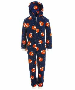 Camille Supersoft Fox Animal Print Hooded All In One Onesie For Unisex