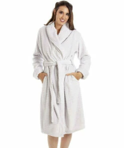 Camille Supersoft Fleece Shawl Collar Stripe Bathrobe For Female