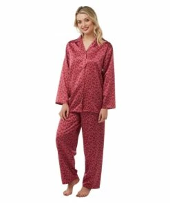 Camille Heart Print Satin Pyjama Set For Female