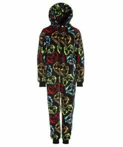 Camille Supersoft Multicoloured Gamer Print Hooded All In One Onesie For Male