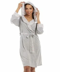 Camille Lightweight Knee Length Striped Hooded Dressing Gown For Female -Cheap Camille Store unnamed file 1984