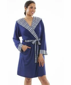 Camille Lightweight Knee Length Striped Hooded Dressing Gown For Female -Cheap Camille Store unnamed file 1985