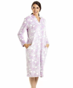 Camille Supersoft Fluffy Fleece Heart Print Zip Up Lounger For Female