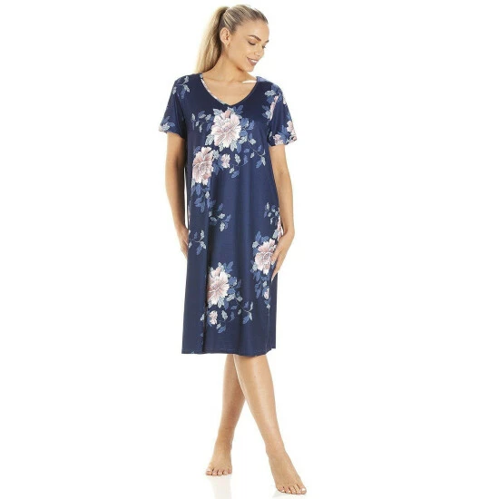 Camille Navy Blue Lightweight Pink Floral Nightdress For Female 3 Camille Navy Blue Lightweight Pink Floral Nightdress For Female