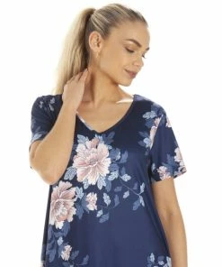 Camille Navy Blue Lightweight Pink Floral Nightdress For Female 12 Camille Navy Blue Lightweight Pink Floral Nightdress For Female -Cheap Camille Store unnamed file 2260