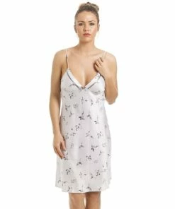 Camille Humming Bird And Butterfly Print Satin Chemise For Female -Cheap Camille Store unnamed file 2286