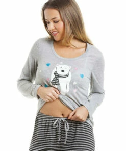 Camille Polar Bear Motif Striped Pyjama Set For Female -Cheap Camille Store unnamed file 335