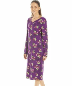 Camille Floral Print Spandex Knee Length Long Sleeve Nightdress For Female -Cheap Camille Store unnamed file 422