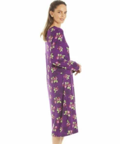 Camille Floral Print Spandex Knee Length Long Sleeve Nightdress For Female -Cheap Camille Store unnamed file 423