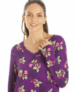 Camille Floral Print Spandex Knee Length Long Sleeve Nightdress For Female -Cheap Camille Store unnamed file 425