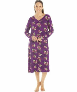 Camille Floral Print Spandex Knee Length Long Sleeve Nightdress For Female -Cheap Camille Store unnamed file 426