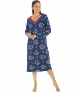 Camille Floral Print Spandex Knee Length Long Sleeve Nightdress For Female -Cheap Camille Store unnamed file 427