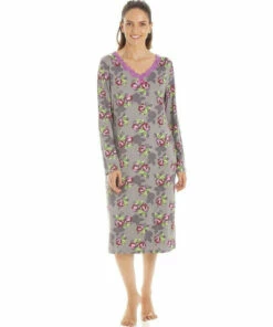 Camille Floral Print Spandex Knee Length Long Sleeve Nightdress For Female -Cheap Camille Store unnamed file 428