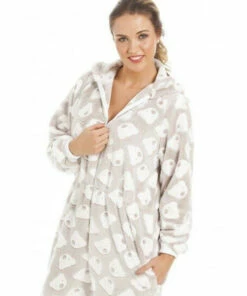 Camille Supersoft Cuddle Fleece Bear Print Hooded Onesie For Female -Cheap Camille Store unnamed file 432