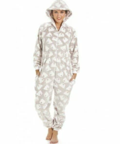Camille Supersoft Cuddle Fleece Bear Print Hooded Onesie For Female -Cheap Camille Store unnamed file 433