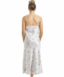 Camille Humming Bird And Butterfly Print Long Satin Chemise For Female -Cheap Camille Store unnamed file 467