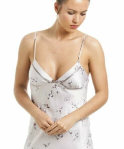 Camille Humming Bird And Butterfly Print Long Satin Chemise For Female -Cheap Camille Store unnamed file 468
