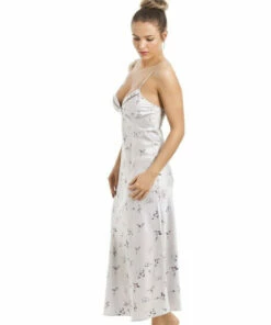 Camille Humming Bird And Butterfly Print Long Satin Chemise For Female -Cheap Camille Store unnamed file 469