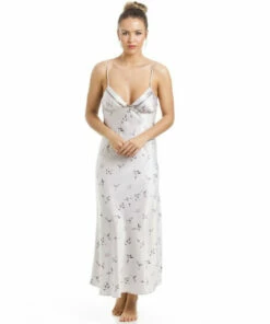 Camille Humming Bird And Butterfly Print Long Satin Chemise For Female -Cheap Camille Store unnamed file 471