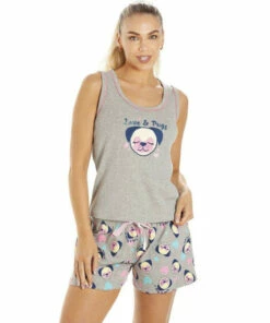 Camille Dog Motif Short Cotton Pyjama Set For Female