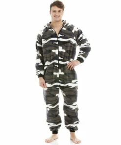 Camille Snow Camouflage Supersoft Zip Front Hooded Onesie For Male