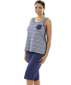 Camille Lightweight Striped Capri Bottom Pyjama Set For Female