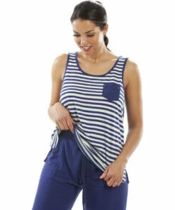 Camille Lightweight Striped Capri Bottom Pyjama Set For Female -Cheap Camille Store unnamed file 752