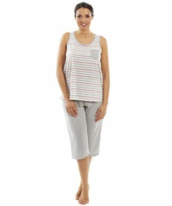 Camille Lightweight Striped Capri Bottom Pyjama Set For Female -Cheap Camille Store unnamed file 754