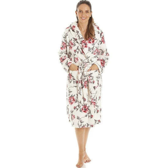 Camille Supersoft Fleece Shawl Collar Floral Bathrobe For Female 3 Camille Supersoft Fleece Shawl Collar Floral Bathrobe For Female