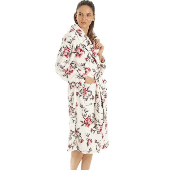 Camille Supersoft Fleece Shawl Collar Floral Bathrobe For Female 4 Camille Supersoft Fleece Shawl Collar Floral Bathrobe For Female - Image 2