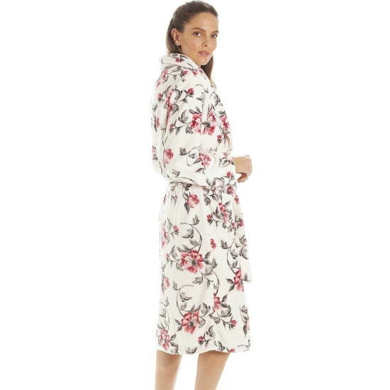 Camille Supersoft Fleece Shawl Collar Floral Bathrobe For Female 5 Camille Supersoft Fleece Shawl Collar Floral Bathrobe For Female - Image 3