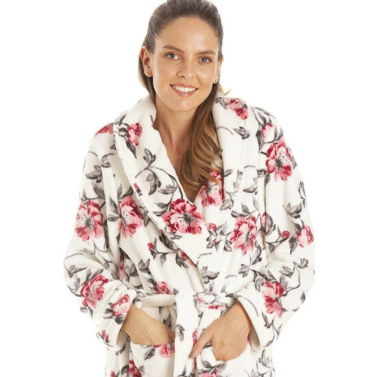 Camille Supersoft Fleece Shawl Collar Floral Bathrobe For Female 7 Camille Supersoft Fleece Shawl Collar Floral Bathrobe For Female - Image 5