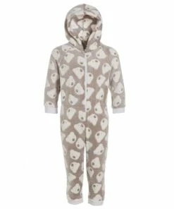 Camille Supersoft Knitted In Bear Print Hooded All In One Onesie For Unisex