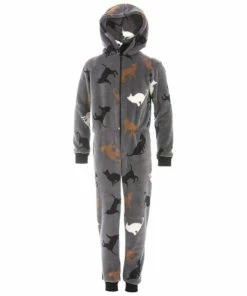 Camille Supersoft Multicoloured Cat Print Hooded All In One Onesie For Female