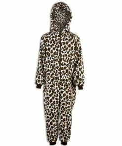 Camille Supersoft Snow Leopard Print Hooded All In One Onesie For Unisex