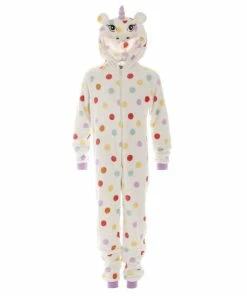 Camille Supersoft Unicorn Mulitcoloured Polka Dot Hooded All In One Onesie For Female